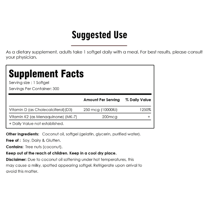 Vitamin D3 K2 Supplement Softgel