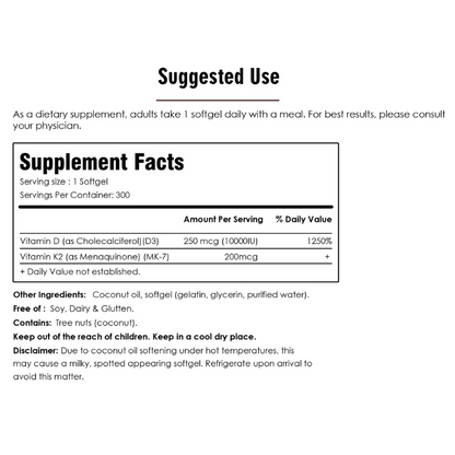 Vitamin D3 K2 Supplement Softgel